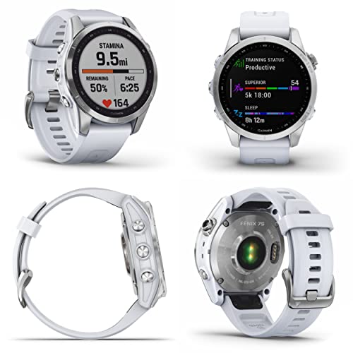 Garmin Fenix 7S Multisport Gps Touchscreen Smartwatch, Silver With Whitestone Band, 30 Mm Display With Wearable4U White Earbuds Bundle #TOP1