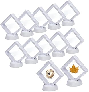 12Pcs 3D Floating Thin Film Jewelry Storage Box, JC-Houser Transparent Frame Display Case Holder for Ring Necklace Bracelet Earring, Dustproof Challenge Coin Medallion Display Case Stand (White)