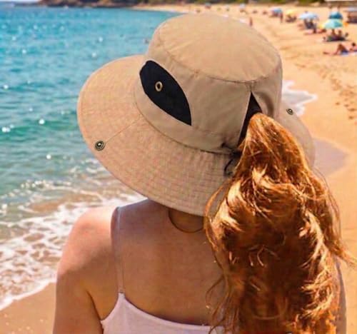 Sombrero de pescador Khaki para mujer con protección solar miniatura 4