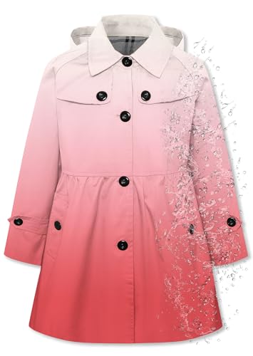 Betusline Girl's Rain Jackets Lightweight Waterproof Hooded Trench Coat Raincoats for Kids,2-14 Years