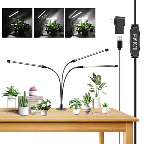 Willpower Lámpara de Planta Con Clip, Luz LED para Plantas 3 Cabezales 126 LEDs 6000K/3000K/380nm-800nm, Luces de Crecimiento Interior 360°Ajuste con Temporizador 3/9/12H, 10 Brillos, 3 Modos