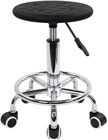 KKTONER PU Foam Rolling Stool with Footrest Height Adjustment Swivel Laboratory spa Salon Tattoo Work Anti-Static Stool Small (Black)