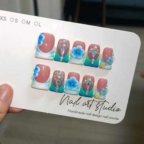 TENPAL Ocean Ombre French Tip Press On Nails With Tools,Ballerina