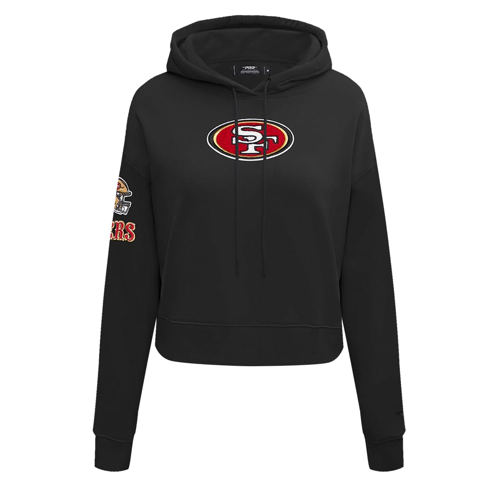 Pro Standard Womens NFL San Francisco 49Ers Classic Chenille Cropped Kapuzensweatshirt Schwarz L
