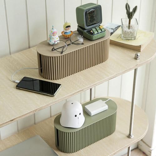Image of Soko Cable Management Box with Mobile Stand | Cords Hider & Surge Protector | Concealer for Power Strips, Router, TV, Gadget Wires Storage Organizer Tray for Desk, Table - Home, Office - Green