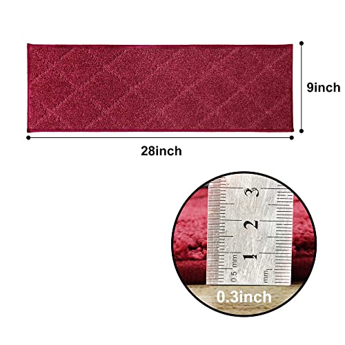 Cosy Homeer Edging Stair Treads Non-Slip Carpet Mat 28Inx9In Indoor Stair Runners For Wooden Steps, Edging Stair Rugs For Kids And Dogs, 100% Polyester Tpe Backing Protect Floor 10Pcs,Red, #TOP2