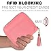 Easyoulife Womens Credit Card Holder Wallet Zip Leather Card Case RFID Blocking (Pink)