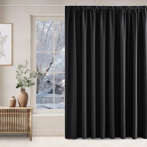 NICETOWN Thermal Curtain, Cold Protection, Blackout Curtains for Living Room, Set of 1, 240 x 300 cm ⟮H x W⟯, Grey, Room Divider Curtain, 300 cm Wide, Curtains, Blackout Thermal Curtains, Ruffle Tape