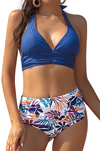 SHEKINI Damen Bikini Set V-Ausschnitt Neckholder Verstellbar Bikinioberteil...