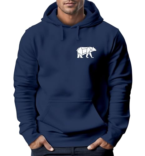 Neverless® Hoodie Herren Print Polygon Bär Natur Outdoor Kapuzenpullover Fashion Streetstyle Navy L