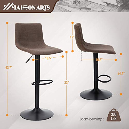 MAISON ARTS Bar Stools Set of 2 for Kitchen Counter Adjustable Counter Height Bar Chairs with Back Tall Barstools PU Leather Kitchen Island Stools, 300 LBS Bear Capacity, Brown