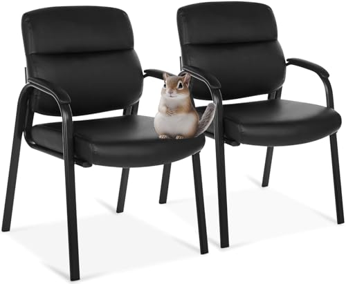 Oline Leather Guest Chairs 2-Pack Padded Arms Black