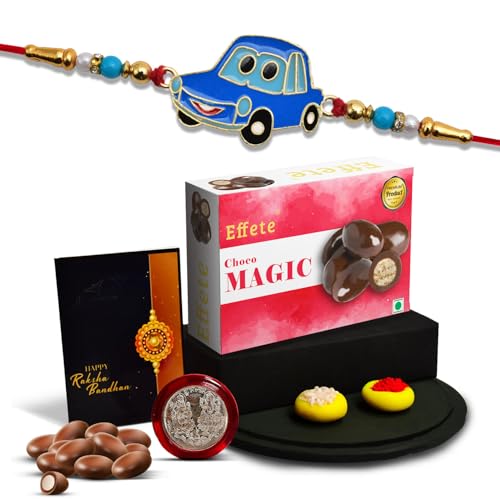 Image of Oblivion Rakhi With Effete Choco Magic 32gm With Pooja Coin & Greeting Card, Rakhi Gift Set For Younger Brother, Rakhis Hamper For Brother, Rakhadi With Chocolate (K1 109 CM32)