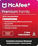McAfee+ Premium Family Unlimited Devices | Amazon Exclusive|12 -Months| Antivirus, VPN, Scam Protection, Identity Monitoring | Annual auto-renewing Amazon subscription