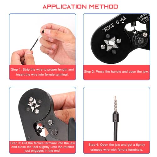 Image of HSC8 6-4A AWG23-10 Ratcheting Ferrule Crimper Plier Auto Ratcheting Ferrule Crimper Plier Manual Crimper
