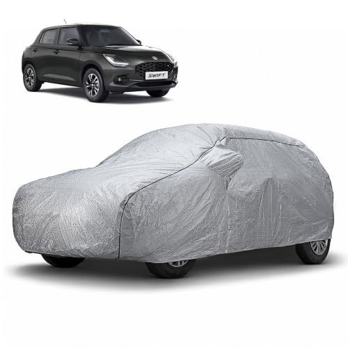 Amazon Basics 100% Waterproof Car Body Cover for Maruti Suzuki Swift (All Models), 100% Waterproof, Dustproof, UV Protection, Scratch Resistant, Custom Fit with Mirror Pockets, Triple Stitched, Silver