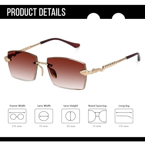 Image of Dervin UV Protected Retro Rectangular Rimless Sunglasses for Men and Women