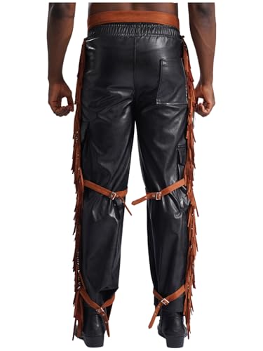 Mens Suede Fringe Cowboy Chaps Western Chaps Pants Waist Adjustable Buckle Trousers3