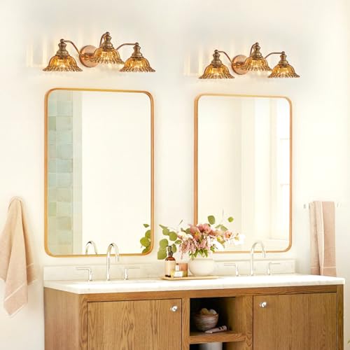 Image of XIEDUN Tea Glass 3 Light Vanity Light Colored Glass Bathroom Light Fixture Vanity Lighting Fixtures