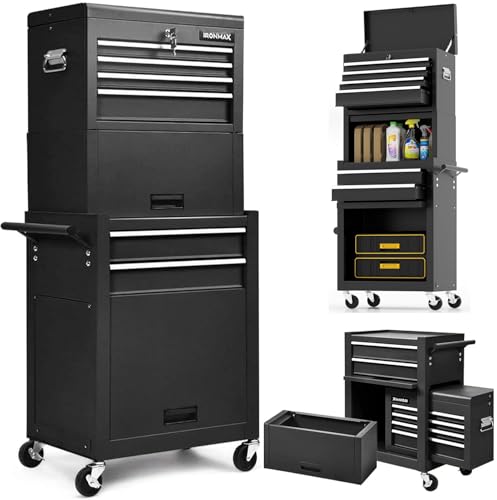 Image of Goplus 6 Drawers Tool Chest, Rolling Metal Tool Box with Universal Wheels, Protective Liner, Detachable Top Toolbox, Auto Lock, 3-in-1 Large Tool Cabinet for Garage Shop Auto Repair