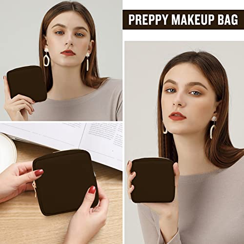 Nylon Mini Makeup Bag For Purse, Preppy Small Cute Makeup Bag Cosmetic Zipper Pouch Purse, Waterproof Travel Coin Pouch Sanitary Napkin Storage Bag Clutch Makeup Organizer Pouch For Women(Brown) #TOP4