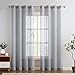 Produktbild TOPICK Voile Vorhang Mit Ösen Transparent Gardine Gaze Paarig Ösenschals für Wohnzimmer Schlafzimmer 245 cm x 140 cm(HxB) Grau