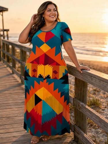 Image of PinkPatty Plus Size Maxi Dress for Women Summer Casual Short Sleeve Tshirt Dresses with Pockets (XL-6XL)