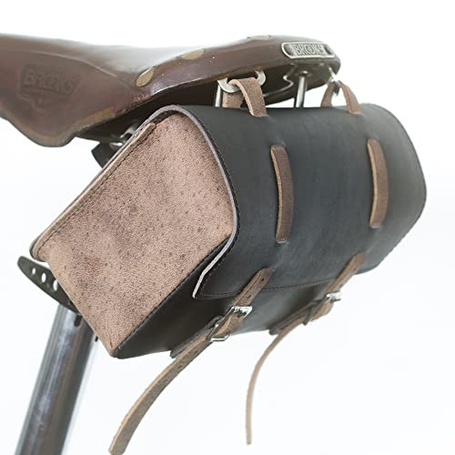 Sac de selle de vélo en cuir noir vintage grand sacoche bagage vélo de ville