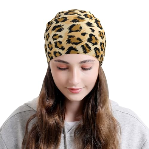 Leopard Print Beanie Chemo Hats for Women Men Cheetah Print Slouchy Cancer Headwear Stretchy Skull Cap Soft Knitted Hat Nightcap Chemo Gifts — view 4