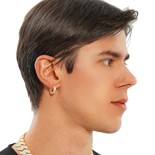 TOPGRILLZ Iced Out Hoop Earrings Cubic Zirconia Huggie Cartilage Cuff Hypoallergenic 14K Gold Plated Luxury Fashion Round Circle Earrings For Men Women3
