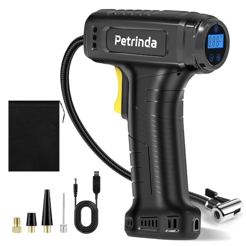Gonfleur de pneu sans fil portable Petrinda avec manomètre et 4 buses