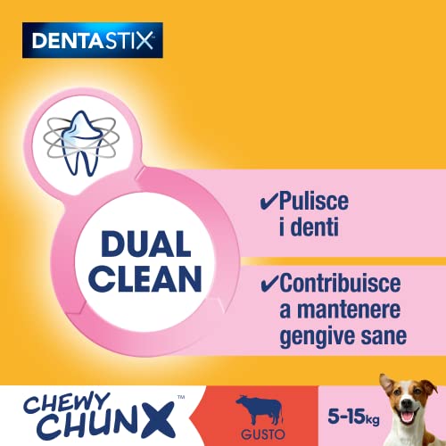 Pedigree Dentastix Chewy Chunx, Rinderzahn-Snack für kleine Hunde, 5 Beutel à 68 g