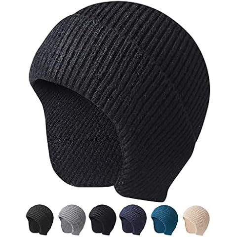 Arcweg Warm Beanies for Men Women Winter Kint Beanis Hats Thermal Skull Cap Bike Helmet Liner Ears Warmers Cycling Running Caps with Ear Flaps Cozy Slouchy Unisex Outdoor Black Cover
