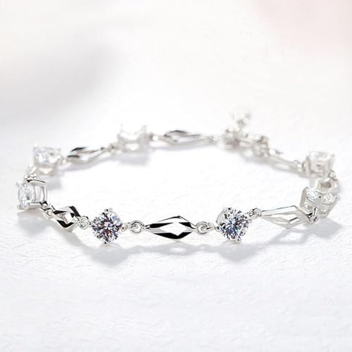 InDmar Adjustable Bracelet,Sterling Silver Bracelet,Women 925 Sterling Silver Bracelet With Mosaic Crystal Rhombus Bracelet Friendship Bracelet Sterling Silver Jewellery Gifts Mom