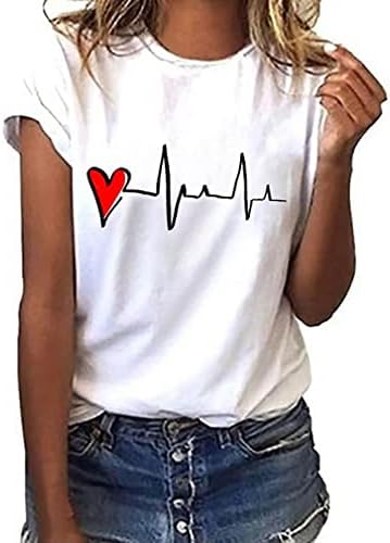 Women T Shirt Summer New 90s Heart Shaped Printed Ladies Casual Graphic Short Sleeve T Shirt Oversized Top Tee Shirts Clothing