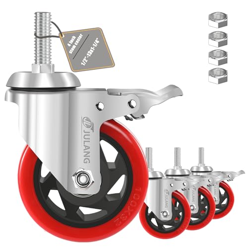JULANG 4 inch Caster Wheels, 1/2 Threaded Stem Casters Set of 4 Heavy Duty,1/2