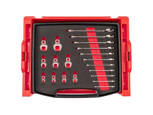 TEKTON Angle Head and Crowfoot Wrench Set with Open Top Drawer and Rack, 20-Piece (1/4-3/4 in.) | OLB94206