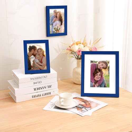 decorUhome 5x7 Picture Frame, Display Photos 4x6 with Mat or 5x7 Unmatted, Engineered Wood Frame with Plexiglass for Wall and Tabletop Display, Royal Blue, Set of 1