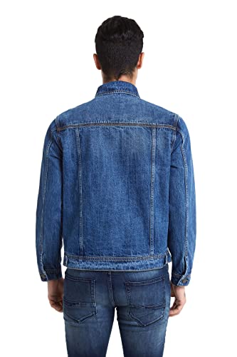 Zeitlos Men's Denim Jacket Classic Slim Fit Casual Button Down Trucker Jean Coat (Mid Blue, L) #TOP1