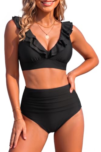 11 Affordable, Stylish Swimsuits On Amazon For Women Over 50 9 Tempt Me Black High Waisted Bikini Set Two Piece Tummy Control Swimsuit M