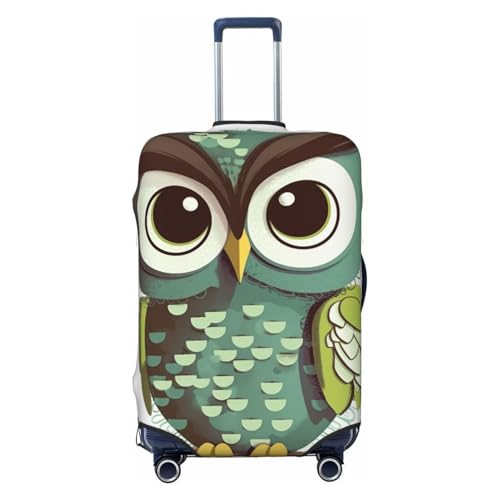 Travel Luggage Cover Cartoon Green Cute Owl Suitcase Cover Protector Elastic Luggage Protector Anti-Scratch Travel Baggage Covers Waterproof Suitcase Sleeve Fits 18-32 Inch Suitcases X-Large