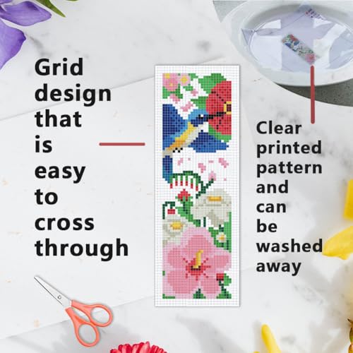 Image of INFUNLY 6pcs Hummingbirds Cross Stitch Bookmark Kit for Adults Beginners Flowers DIY Cross Stitch Kits Pre-Printed Plants Stamped Embroidery Bookmark Kit with Instruction for Book Lovers Readers