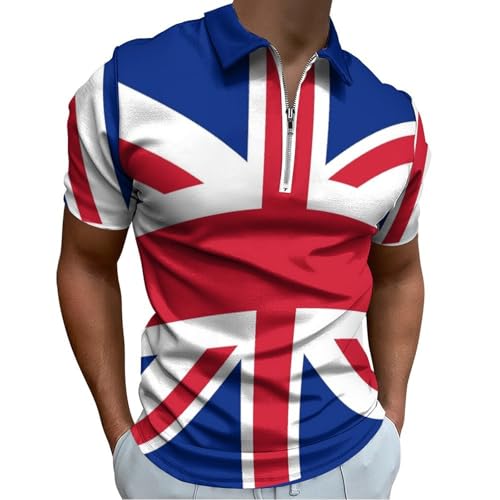 Polo homme bleu Union Jack à manches courtes et col zippé décontracté