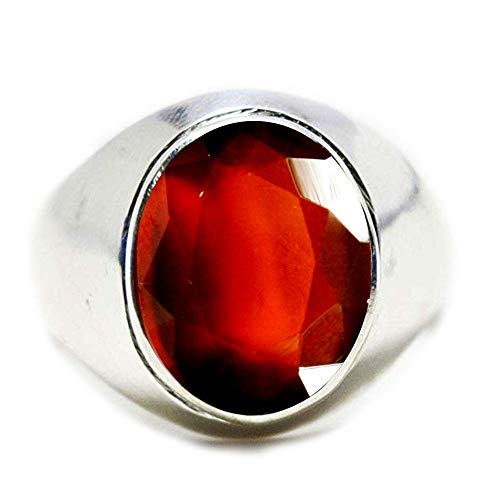 Bague homme grenat hessonite naturelle 6 carats en argent massif ajustable