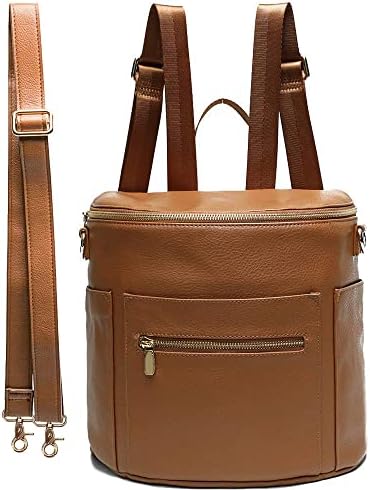 miss fong Small Diaper Bag Mini Diaper Bag, Leather Diaper Bag Backpack with 13 Diaper Bag Organizers,2 Insulated Pockets and Shoulder Strap(Brown)
