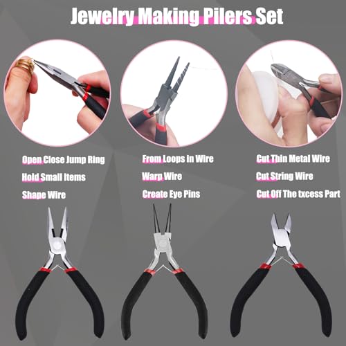 MONVICT Jewelry Making Supplies Kit with Jewelry Making Tools, Findings, Necklace Chain, Jewelry Wires, Adjustable Magnifier, Carry Bag, Meet All The Needs of Jewelry Making, Repair, Beading