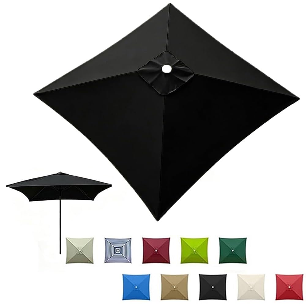 GJPXFR 4/8 Ribs Square Umbrella Replacement Canopy, Patio Parasol Canopy, 8'x8' 10'x10' Weatherproof Umbrella Top Cover Replacement Cloth Waterproof(Black,2.5x2.5m/8.2x8.2ft)