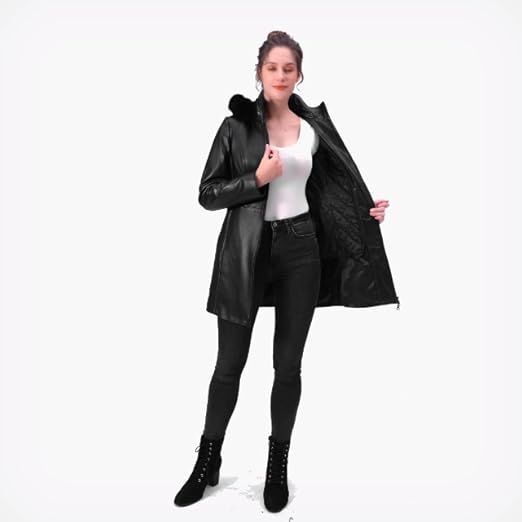 BGSD Women Greta Lambskin Leather Hooded Parka Coat (Also