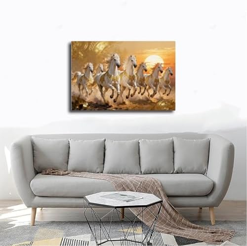 Seven Running Horses Painting Vastu Wall Art Poster 7 Lucky Horse Pictures 30 Canvas Poster Bedroom Decor Landscape Office Room Decor Gift Frame-style24x36inch(60x90cm) — view 3