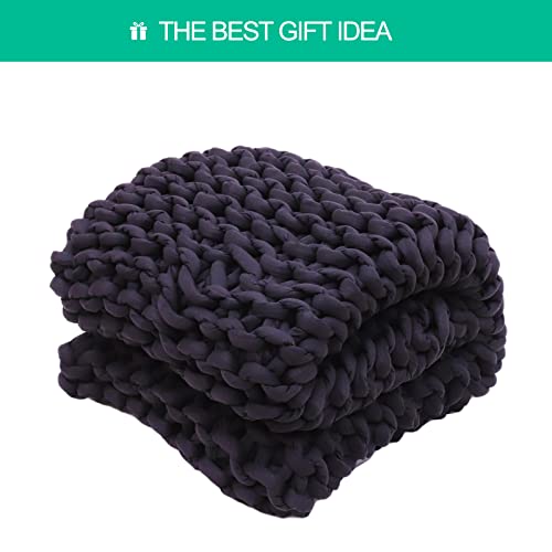 Waowoo Knitted Cooling Weighted Blanket Queen Size Handmade Chunky Knitted Weighted Throw Blanket (Dark Black, 60"×80" 15 Pounds) #TOP6